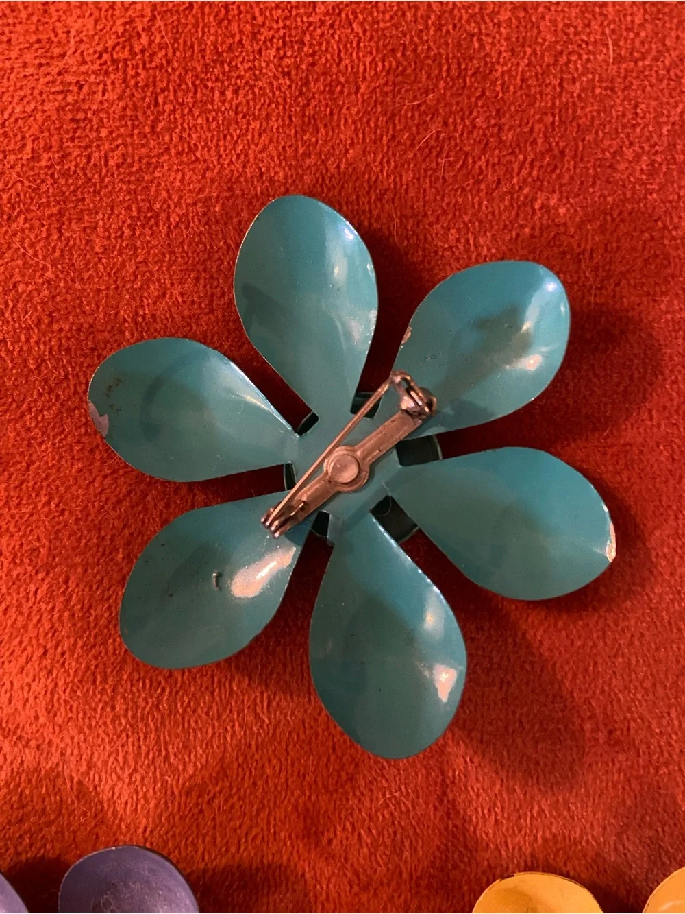VINTAGE Blue, Purple & Yellow Flower Brooch Set